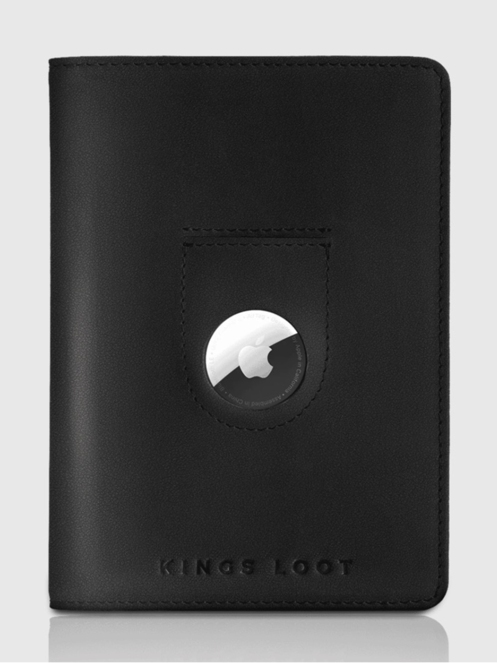 Kings Loot Black Leather AirTag Passport Wallet